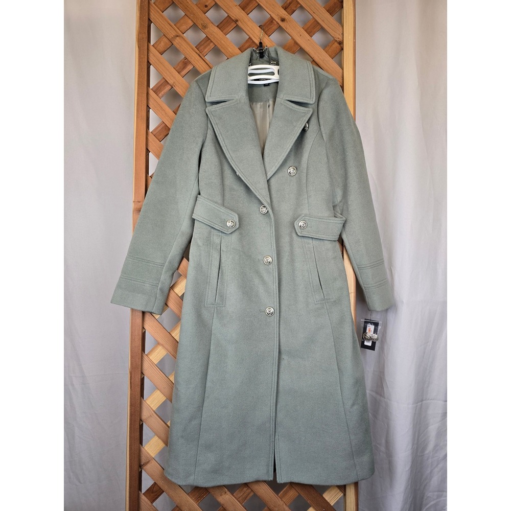 Kenneth Cole Wool Blend Maxi Coat Women Small Sage Green Double Breasted - NEW